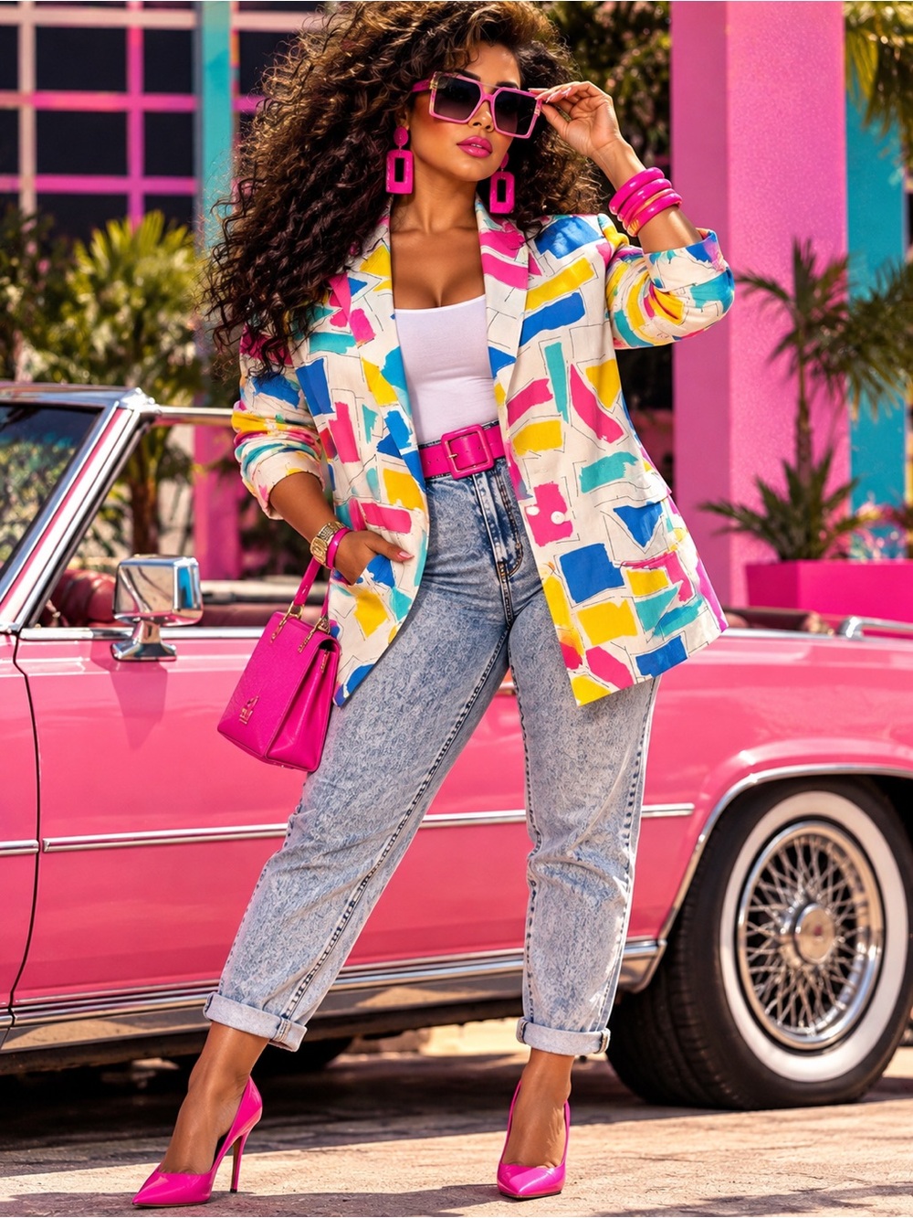 Vintage 80s Nanci Jennifer Colorblock Abstract Print Blazer - White Multi